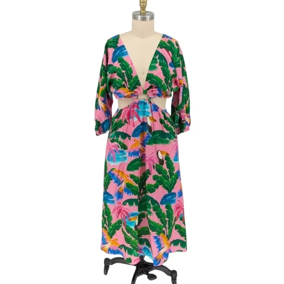 knee length dresses for ladies Farm Rio Tropical Swing Mix Midi Dress | Floral | Size S main image 1